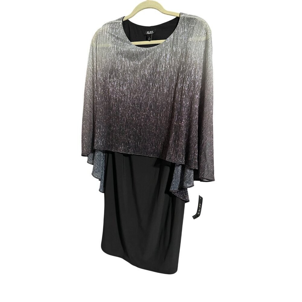 SLNY Womens Black Dress With Silver Sheer Overlay Size 6